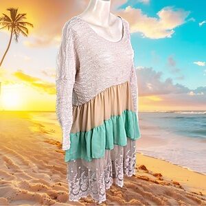 PLUS SIZE 16 Colorblock Tiered Boho lace Hem Dress